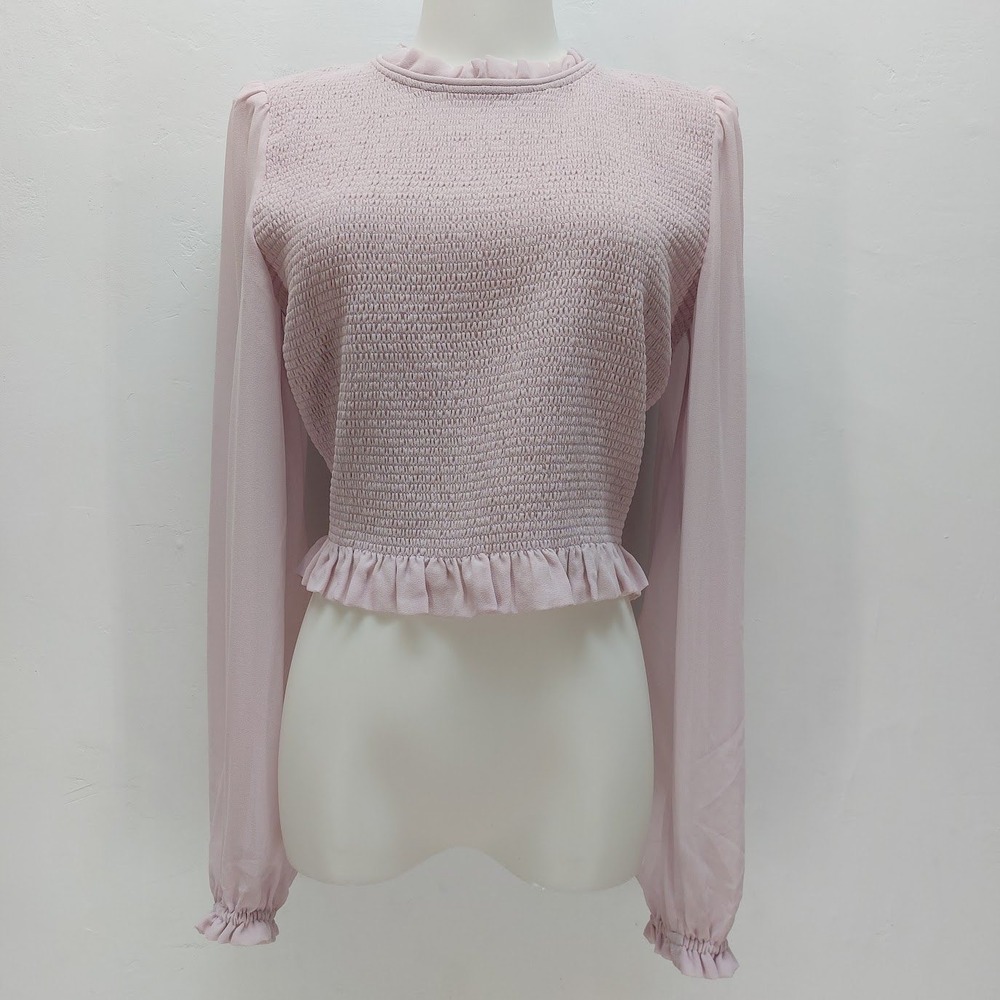 Wilfred Tempest Blouse Women's Large Calluna Lilac Smocked Sheer Sleeve Ruffle